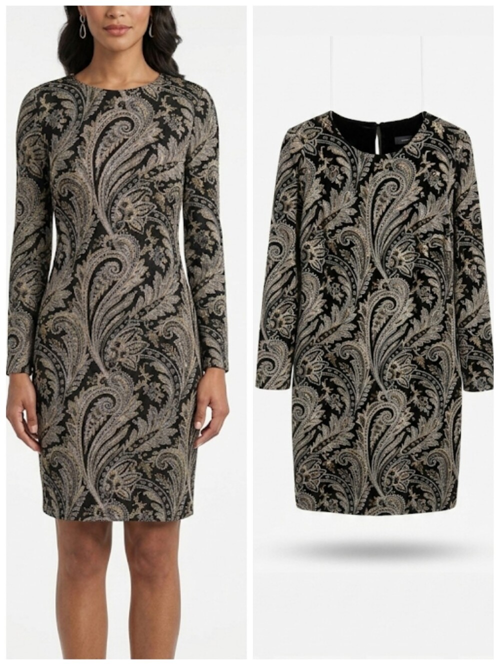 MSK velvet and gold glitter long sleeve shift dress Women's size 12 NWT